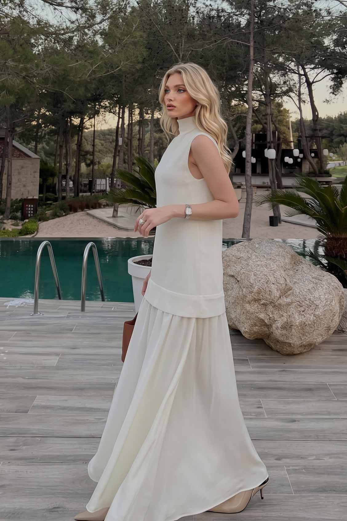 High-Neck Sleeveless Maxi Dress