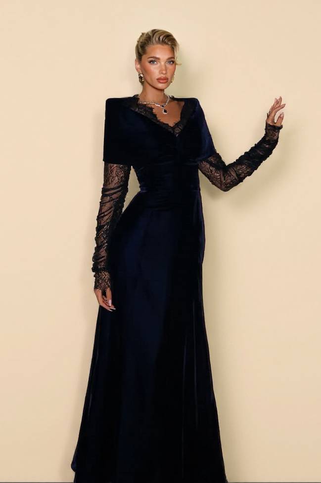 Velvet Splicing Lace Maxi Dress