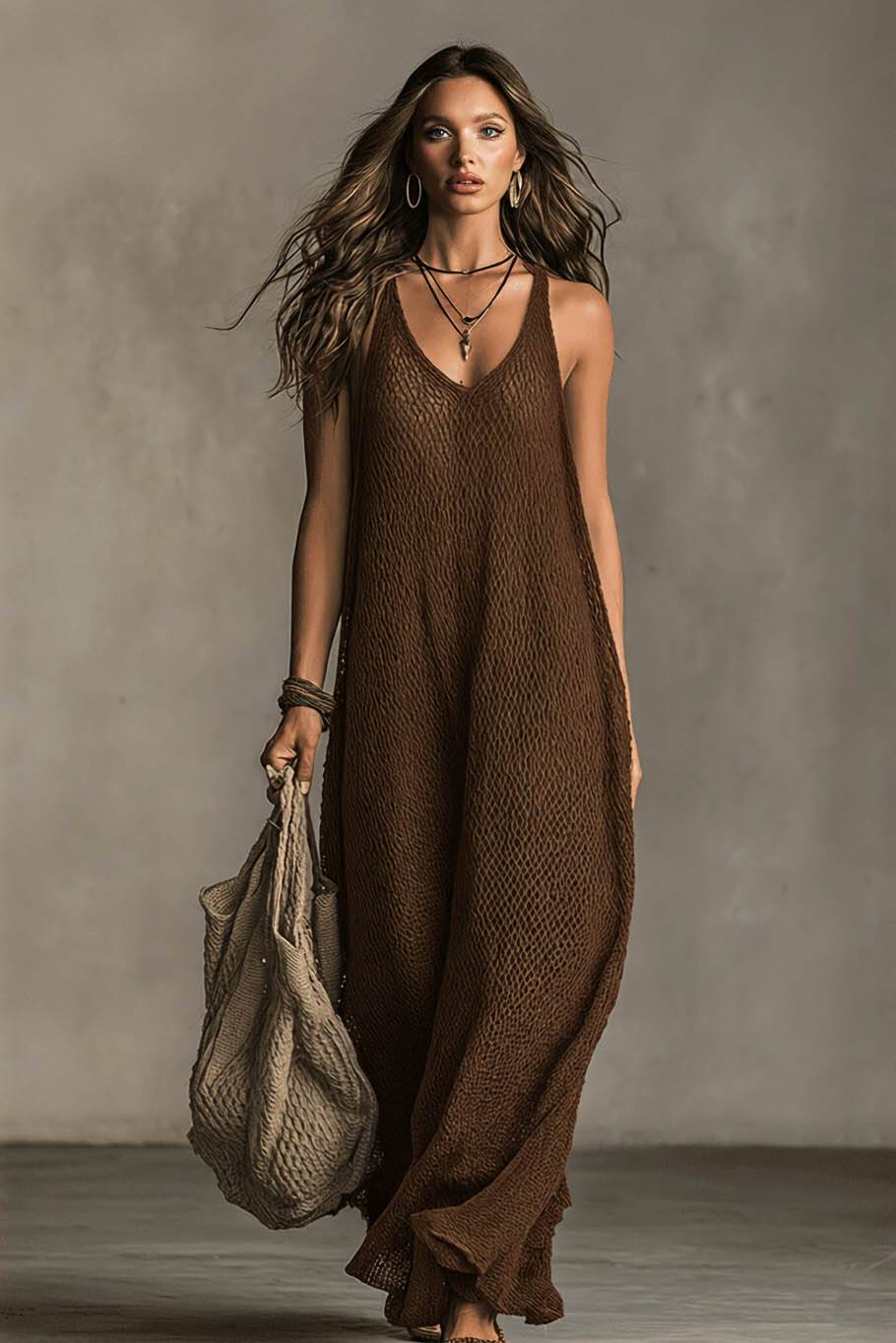 Vestido largo minimalista de punto suelto