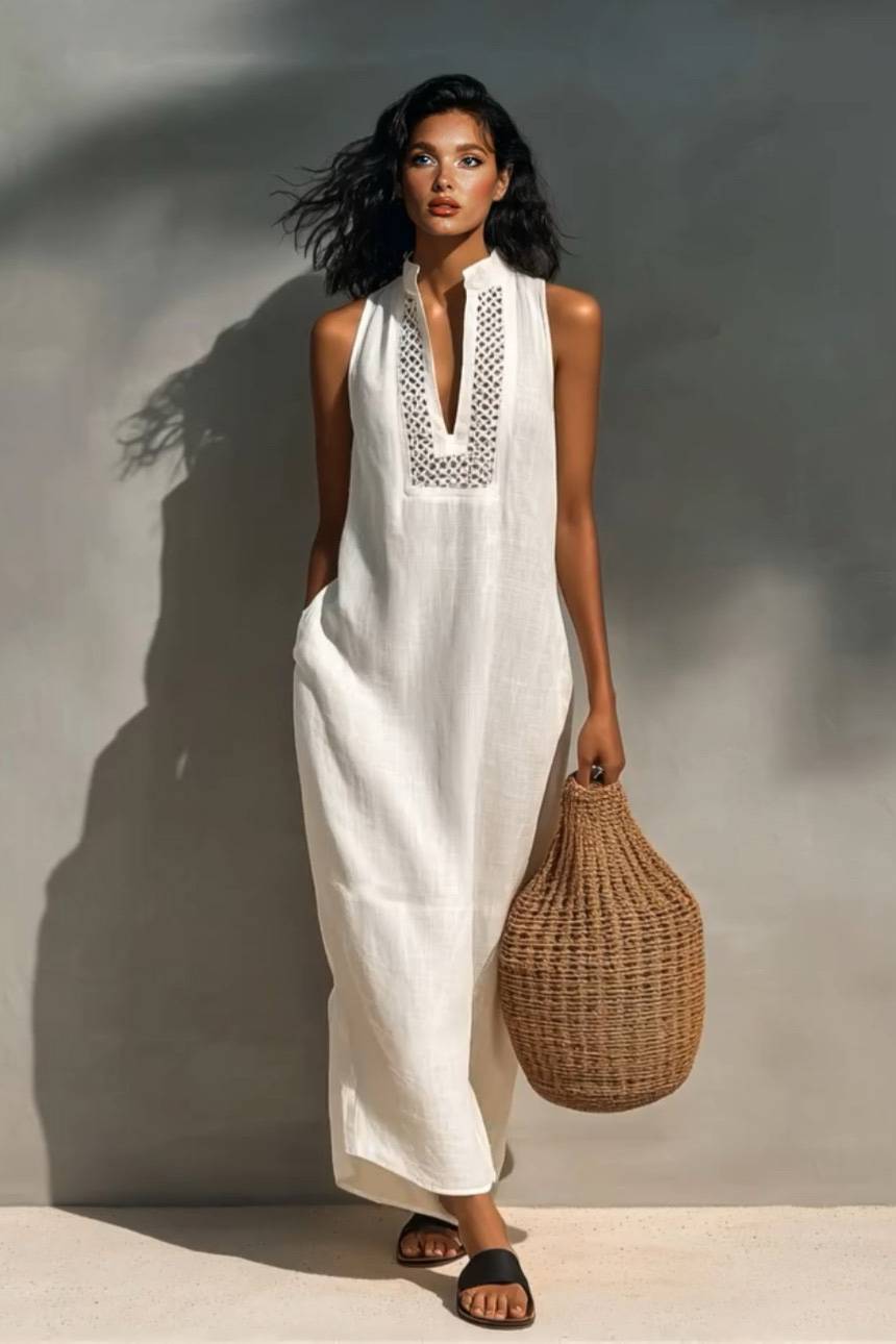 Hollow Design Stand Collar Maxi Dress