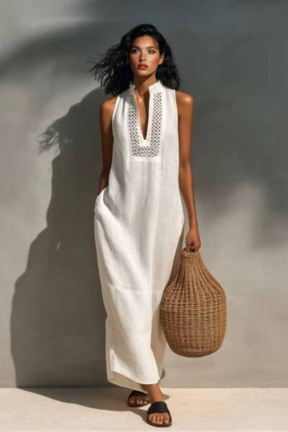 Hollow Design Stand Collar Maxi Dress