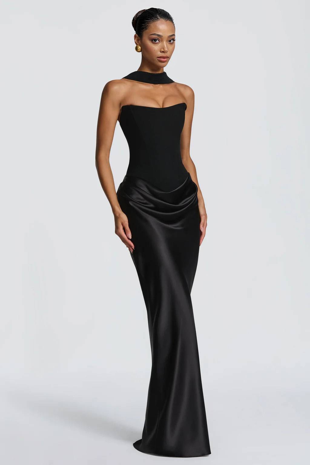 Pleated Design Scarf Maxi Dress