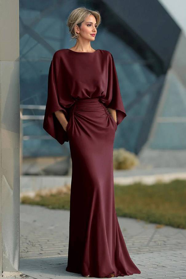 Boat Neck Backless Pleated Maxi Dress