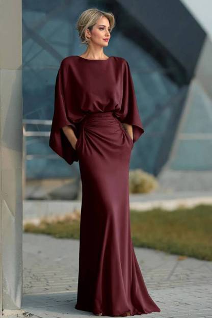 Boat Neck Backless Pleated Maxi Dress