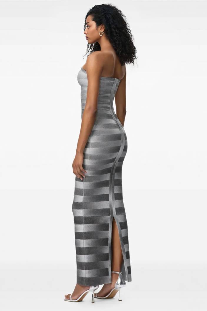Striped Slim-Fit Strapless Maxi Dress
