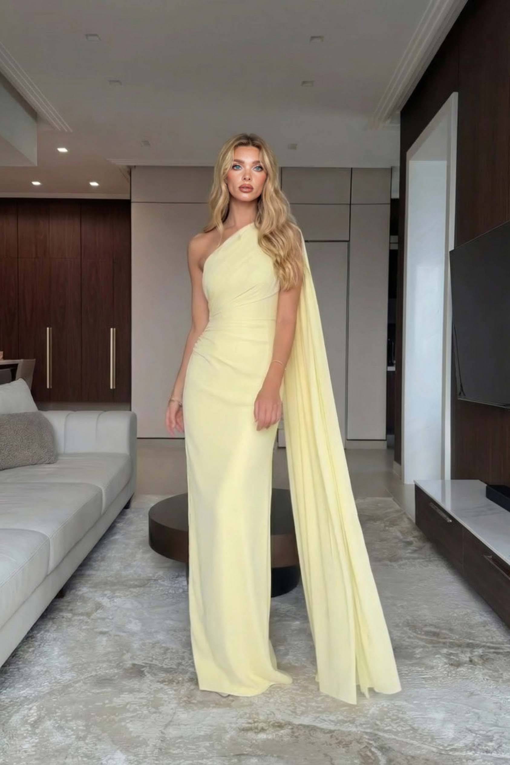 Slant Shoulder Shawl Design Maxi Dress