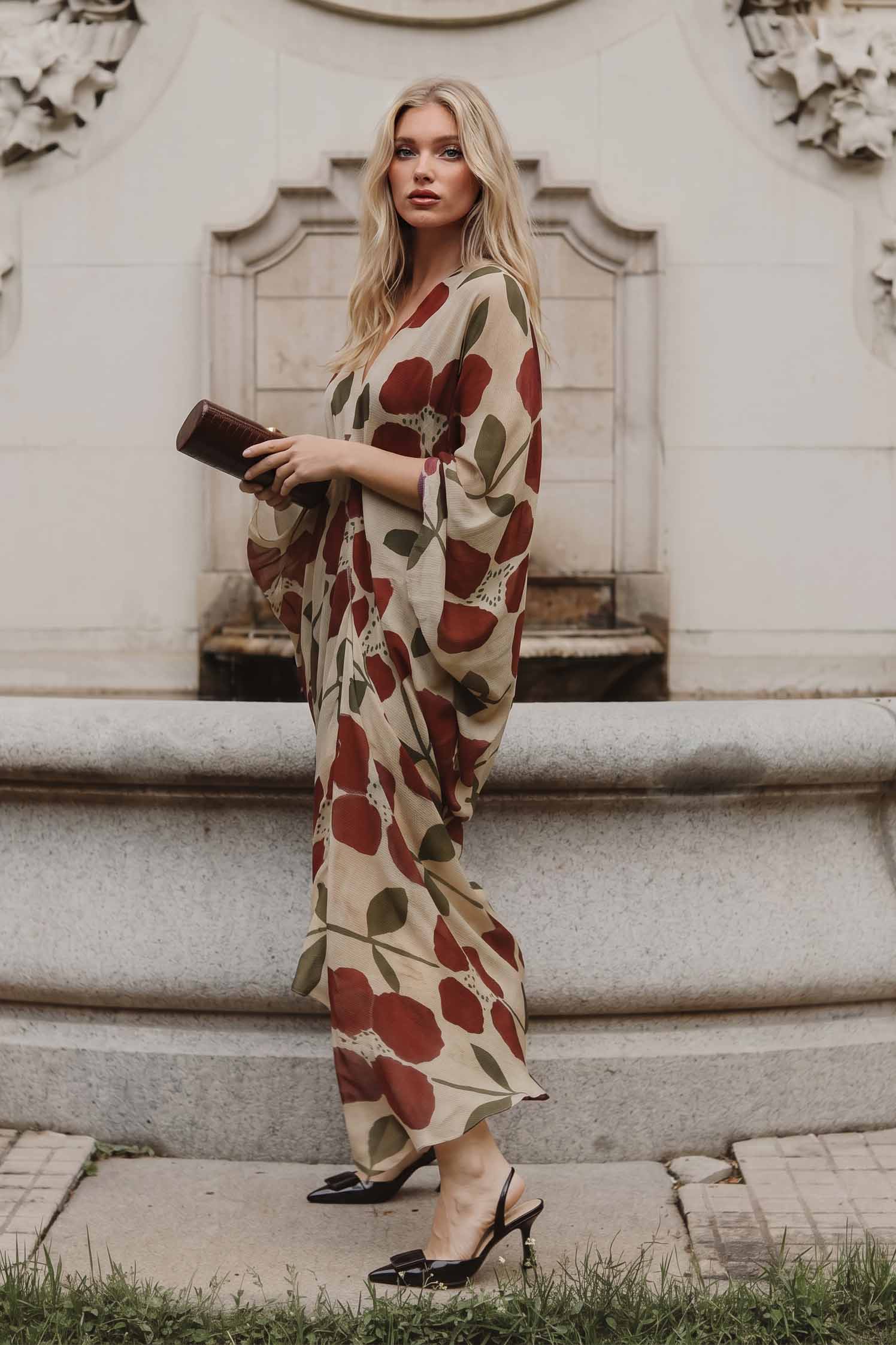 V-Neck Printed Loose Dress