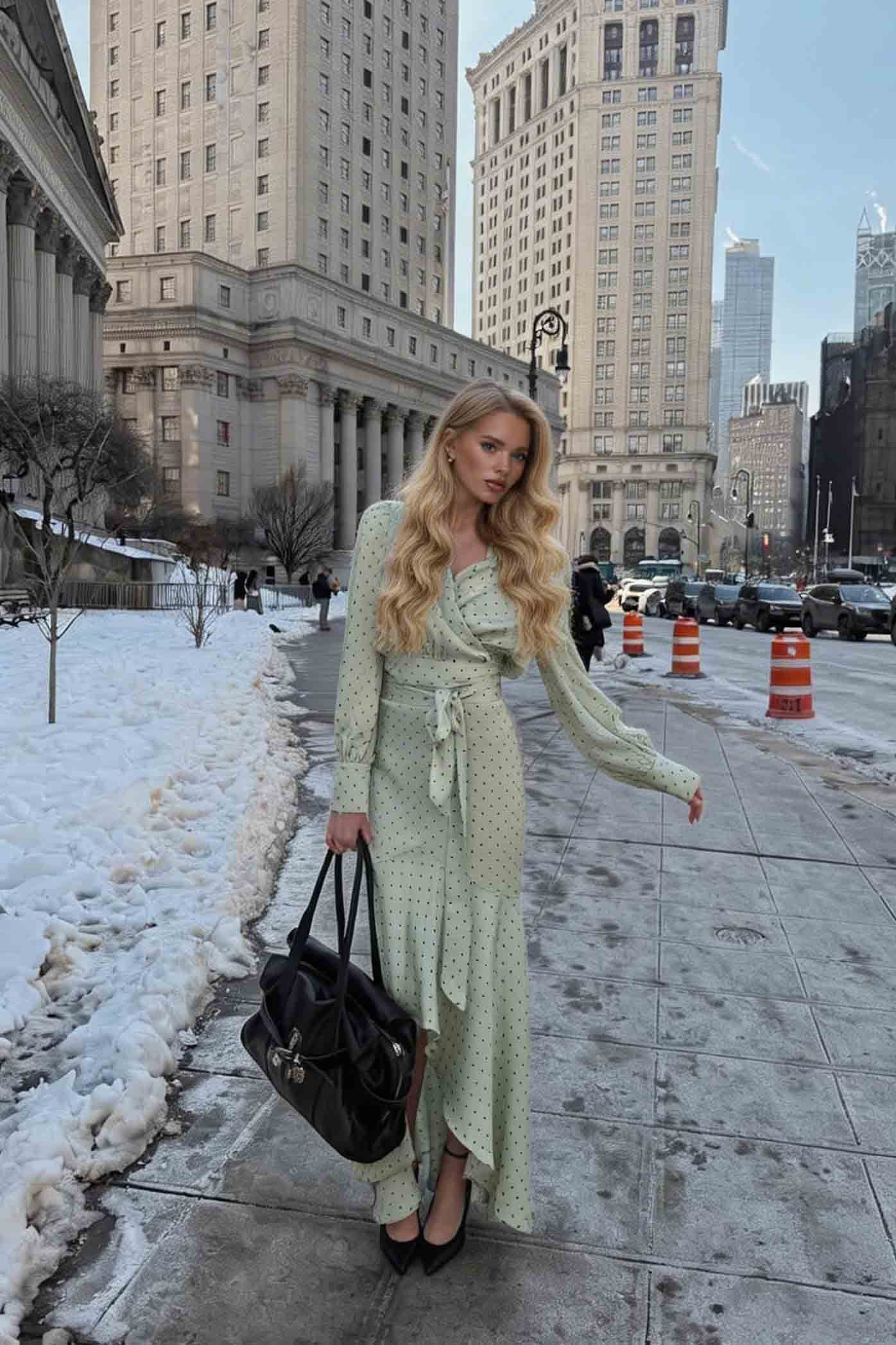 Polka Dot High-waisted Fishtail Maxi Dress