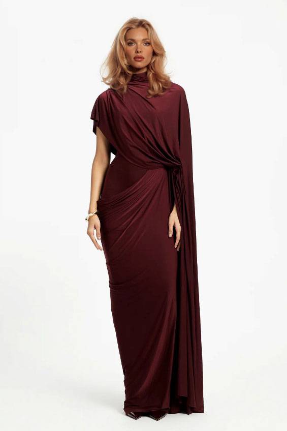 Irregular Shawl Pleated Maxi Dress