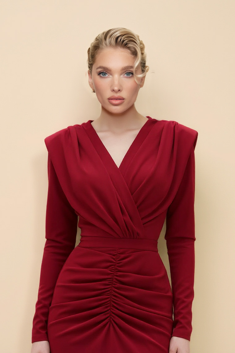 V-Neck Pleated Maxi Dress