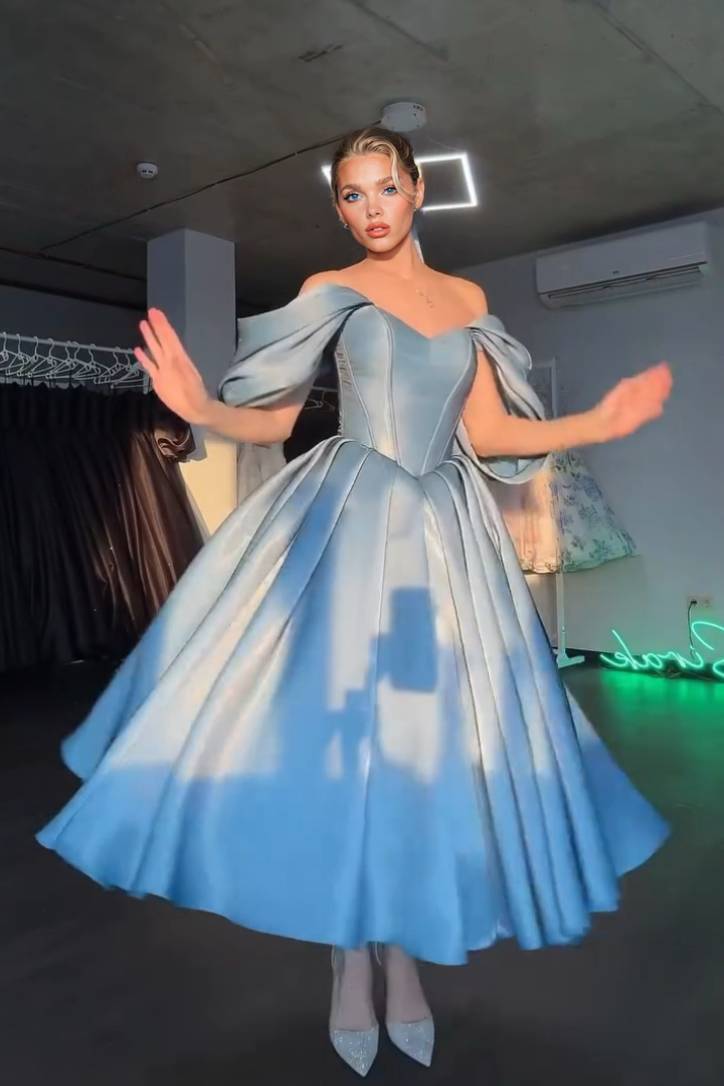 Elegant Off-shoulder A- Line Skirt Midi Dress