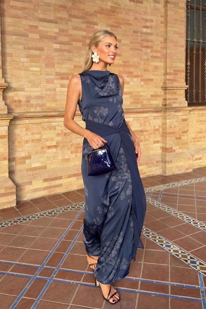 Printed Lace-Up Maxi Dress