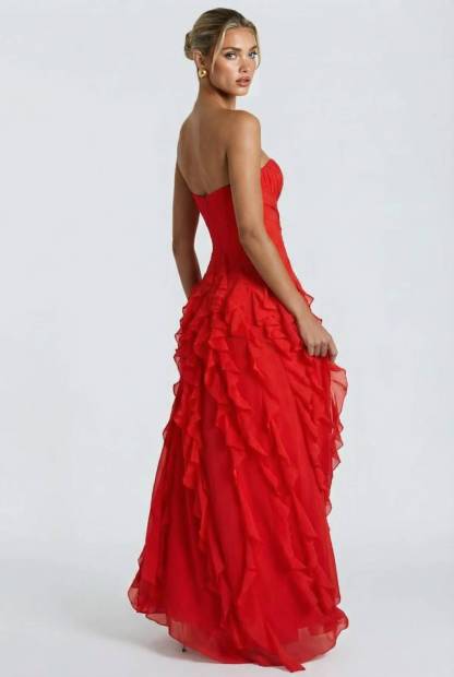 Pleated Strapless Ruffle Dress