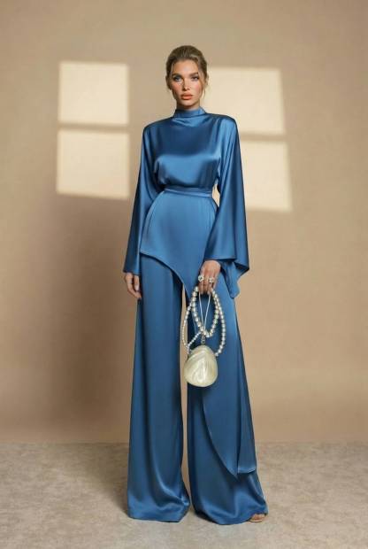 Irregular Shirt And Wide Leg Pants Set