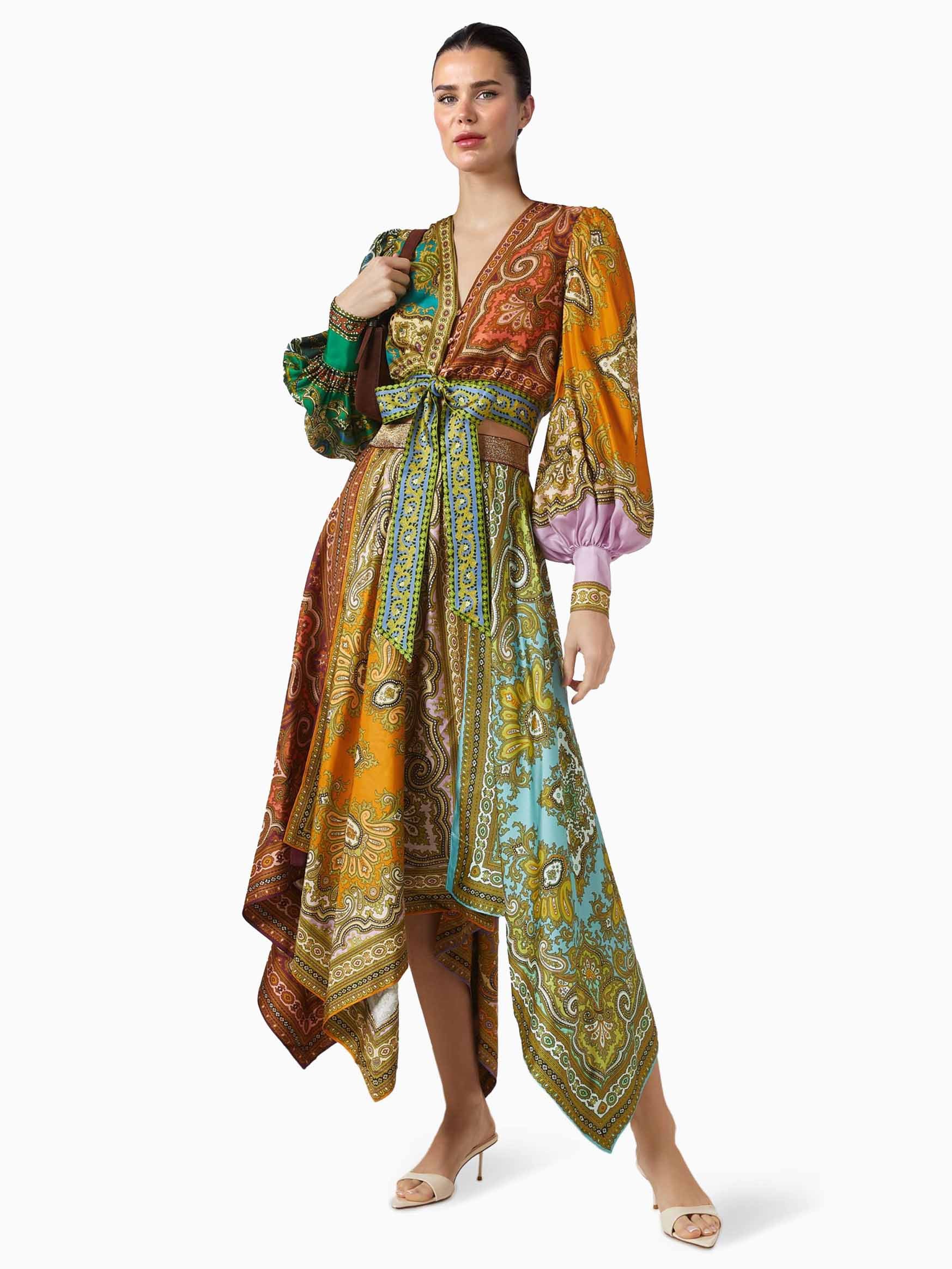 Exquisite Bohemian Paisley Print Satin Two-Piece Set