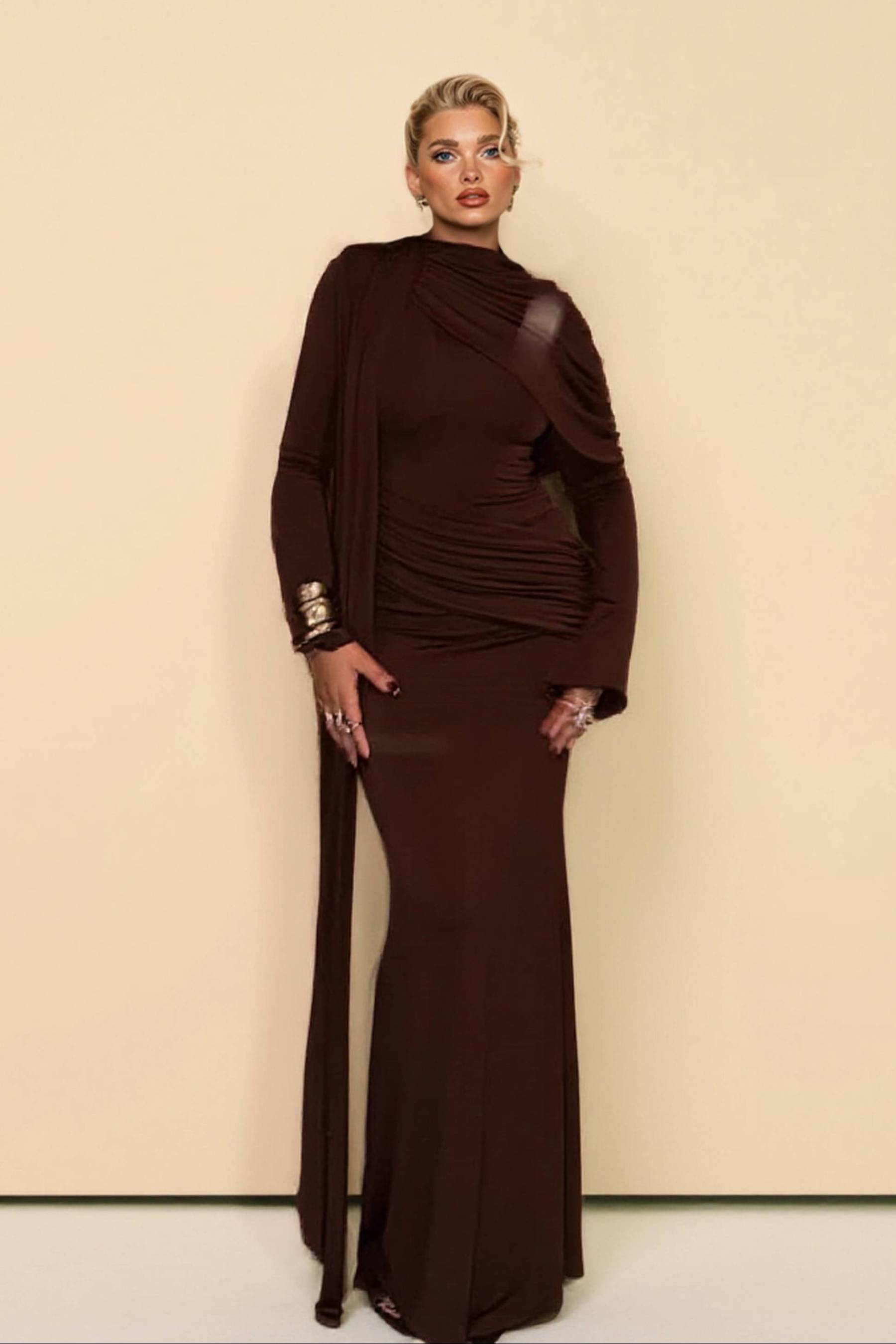 Pleated Ribbon Design Maxi Dress