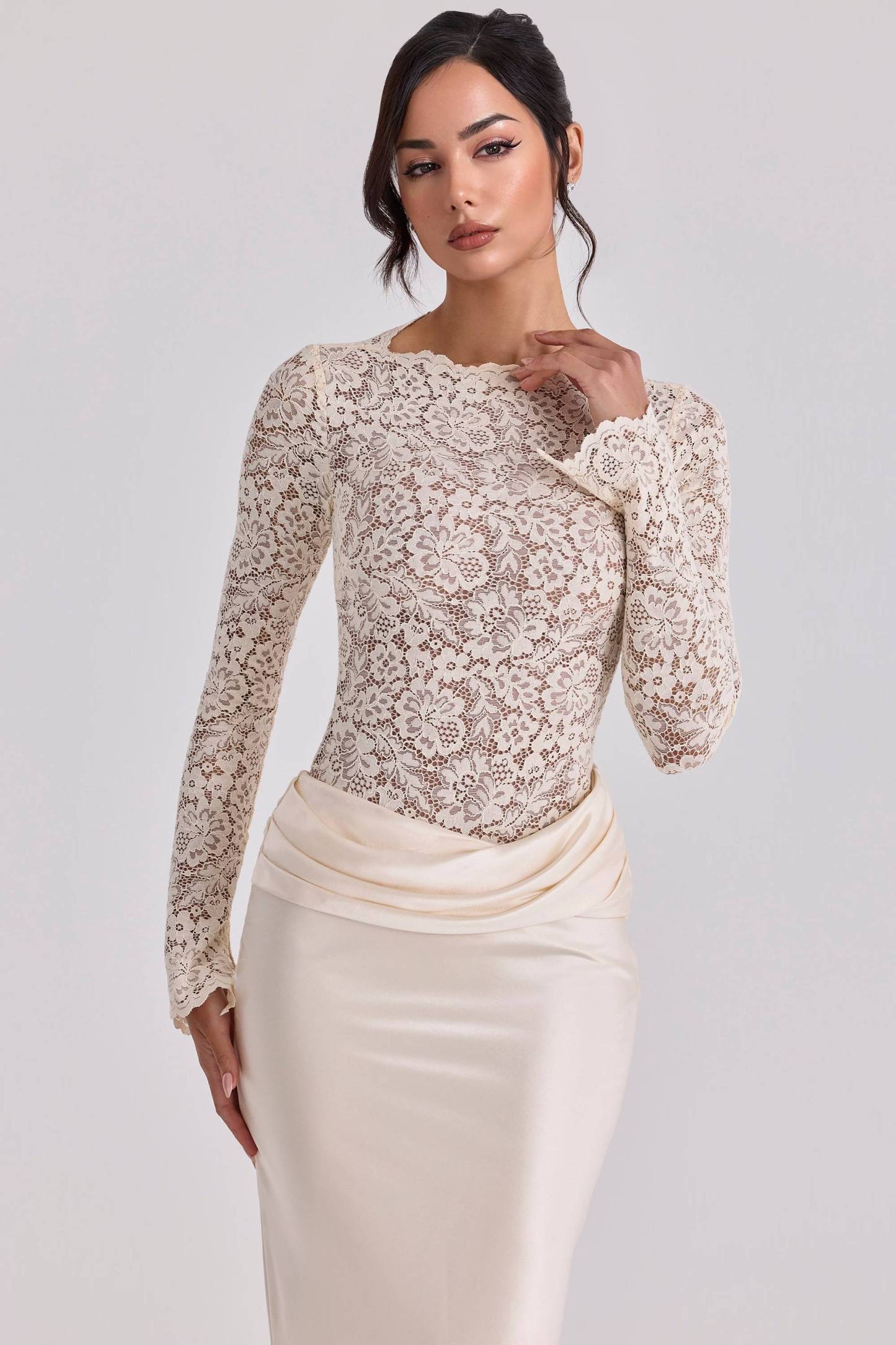 Lace Splicing Pleated Design Maxi Dress