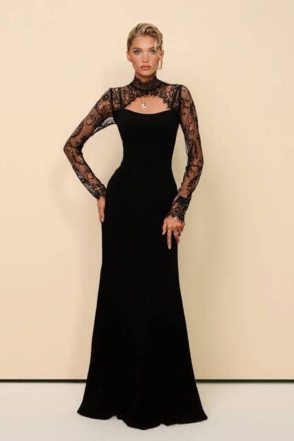 Lace Splicing Hollow Design Maxi Dress