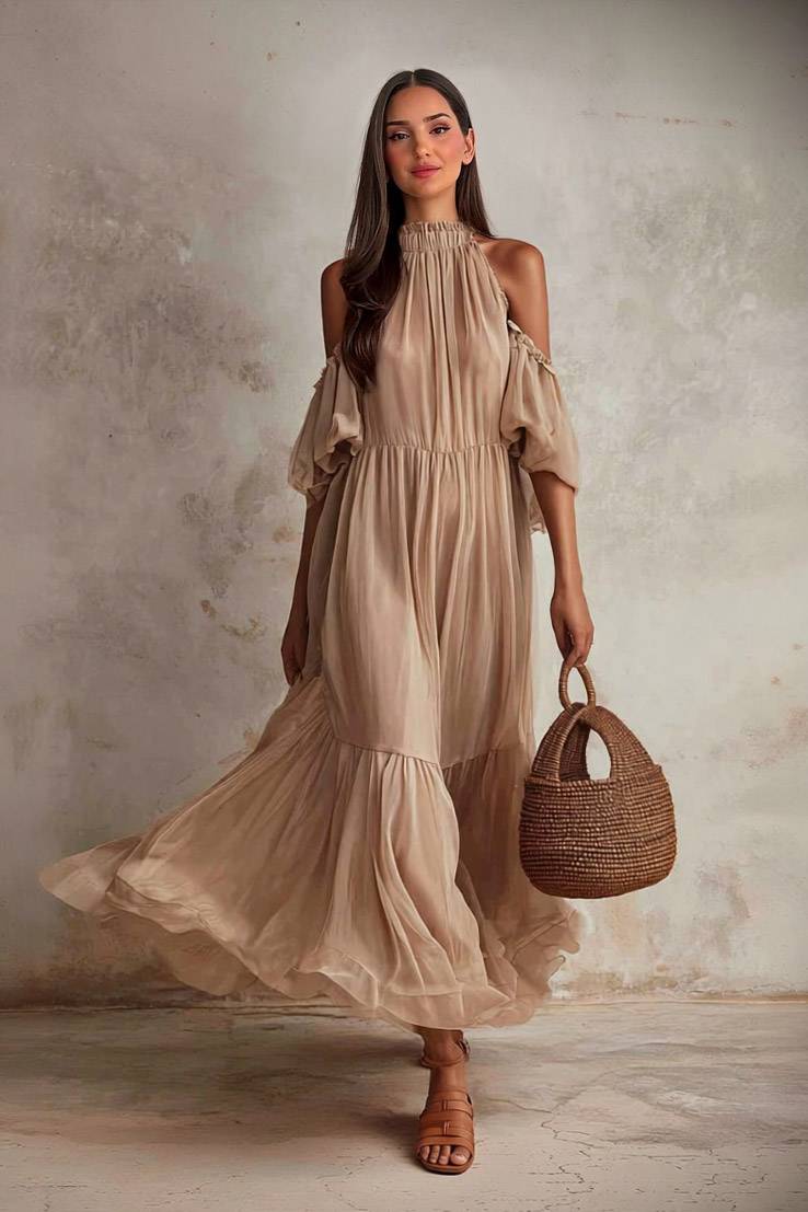 Tulle Off-shoulder Maxi Dress
