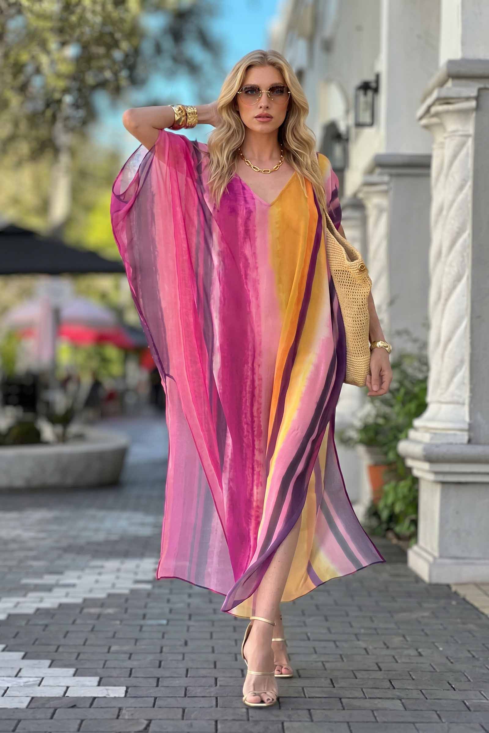 V-Neck Side Slit Printed Maxi Dress