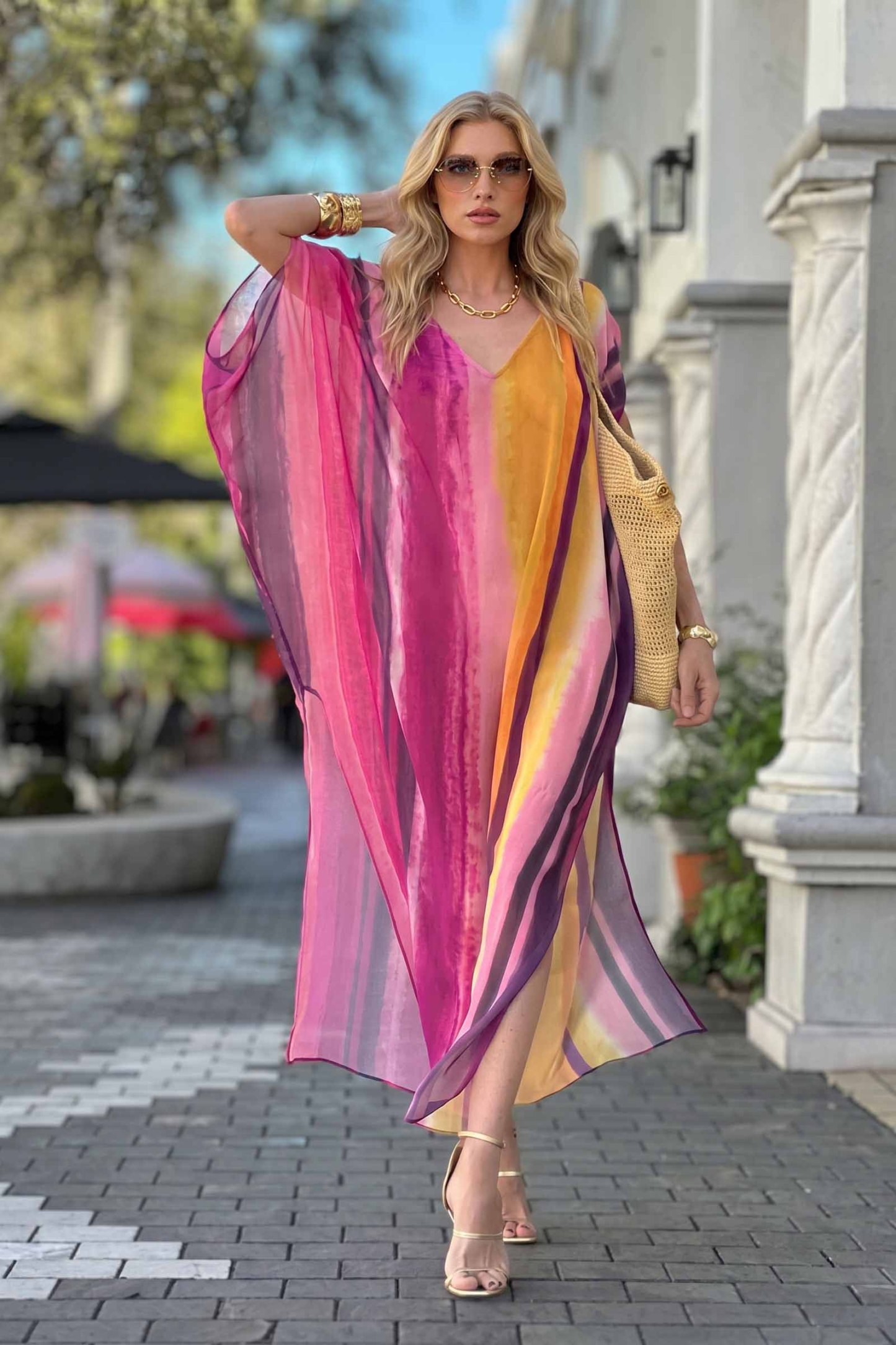 V-Neck Side Slit Printed Maxi Dress