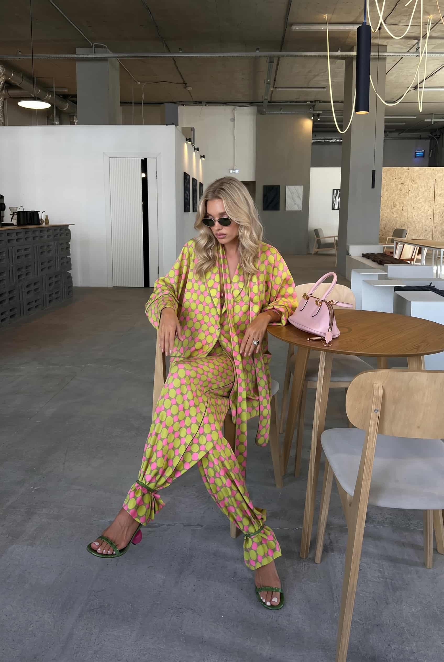 Printed Scarf Shirt And Wide Leg Pants Set