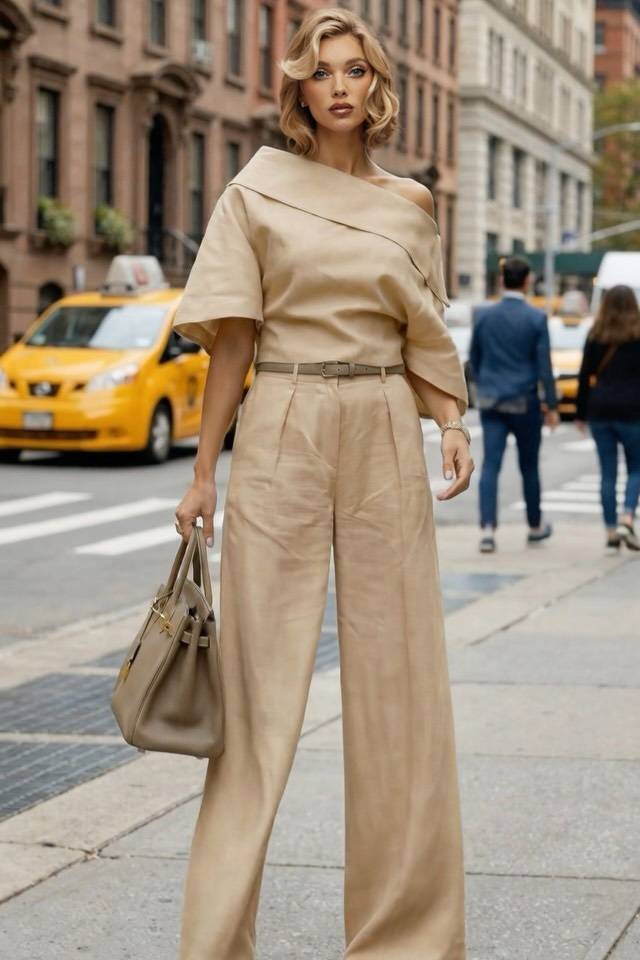 Slant Shoulder High-waisted Jumpsuit