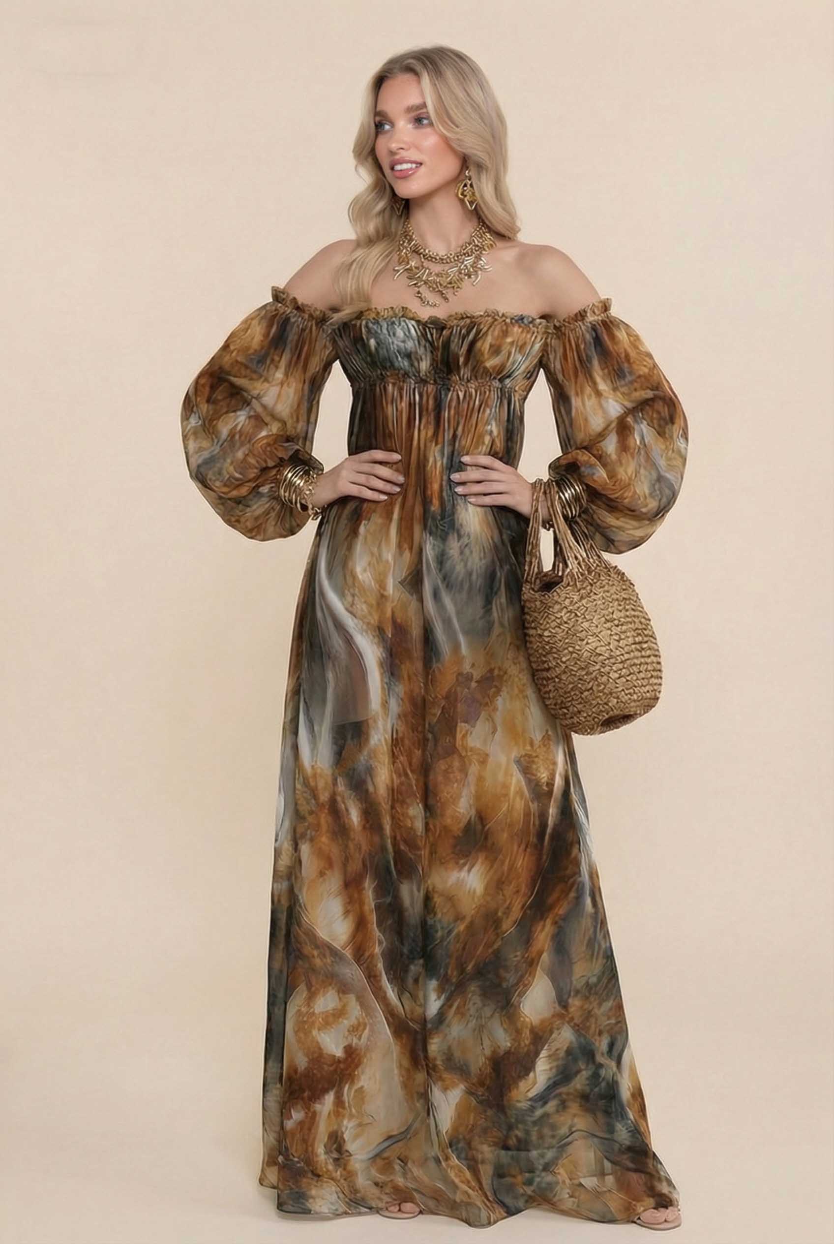 Bohemian Off-shoulder Lantern Sleeve Dress