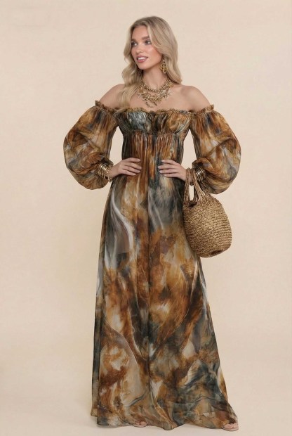 Bohemian Off-shoulder Lantern Sleeve Dress