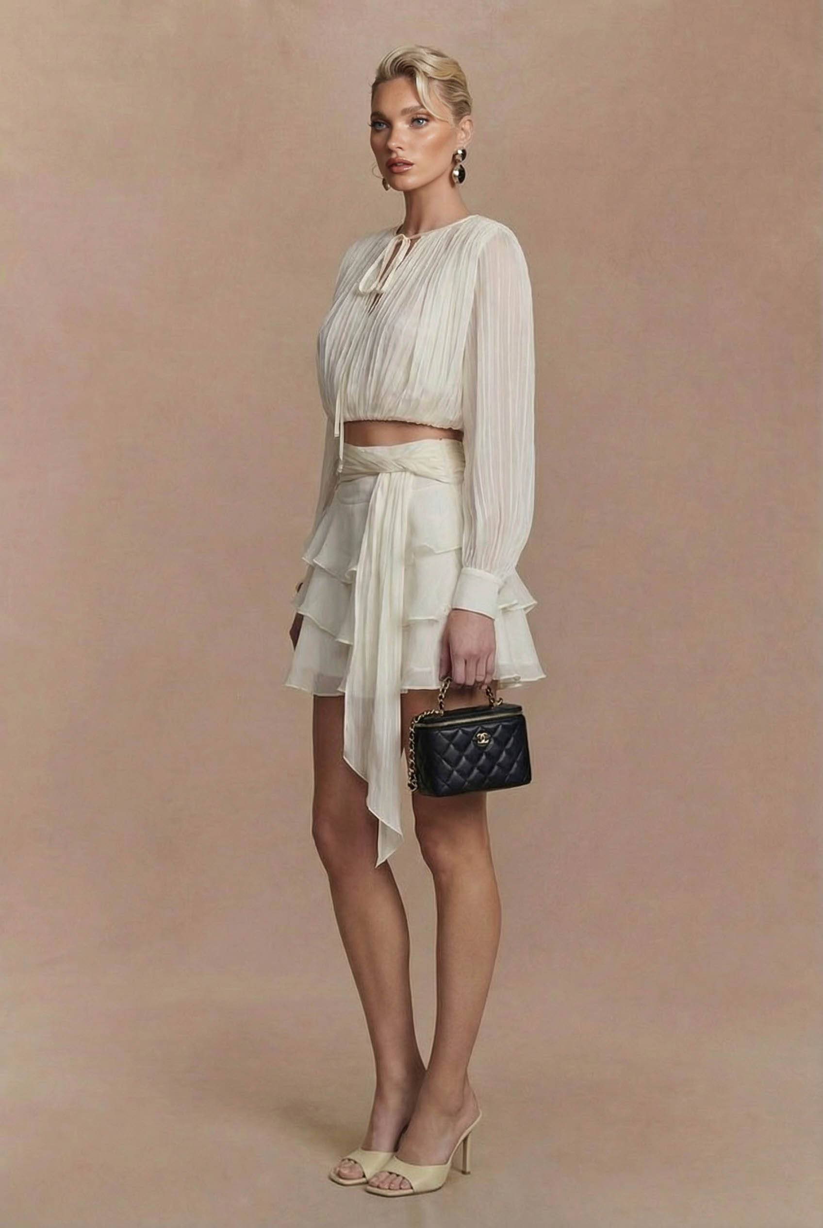 Tulle Lace-Up Shirt And Ruffled Skirt Set