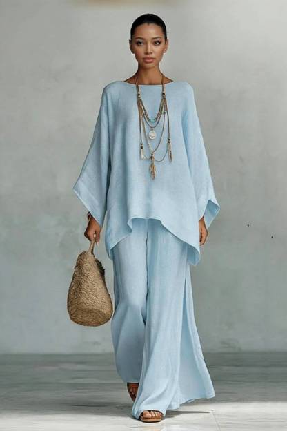 Loose Shirt And Wide Leg Pants Set