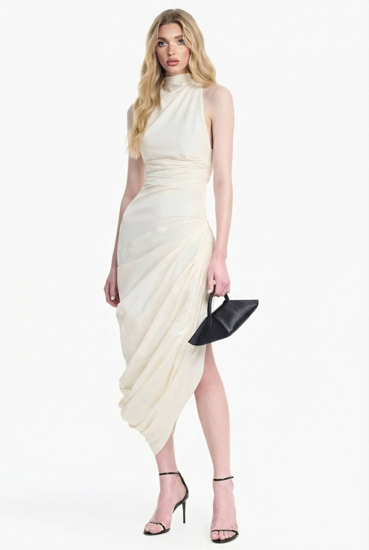 Side Slit Irregular Pleated Maxi Dress