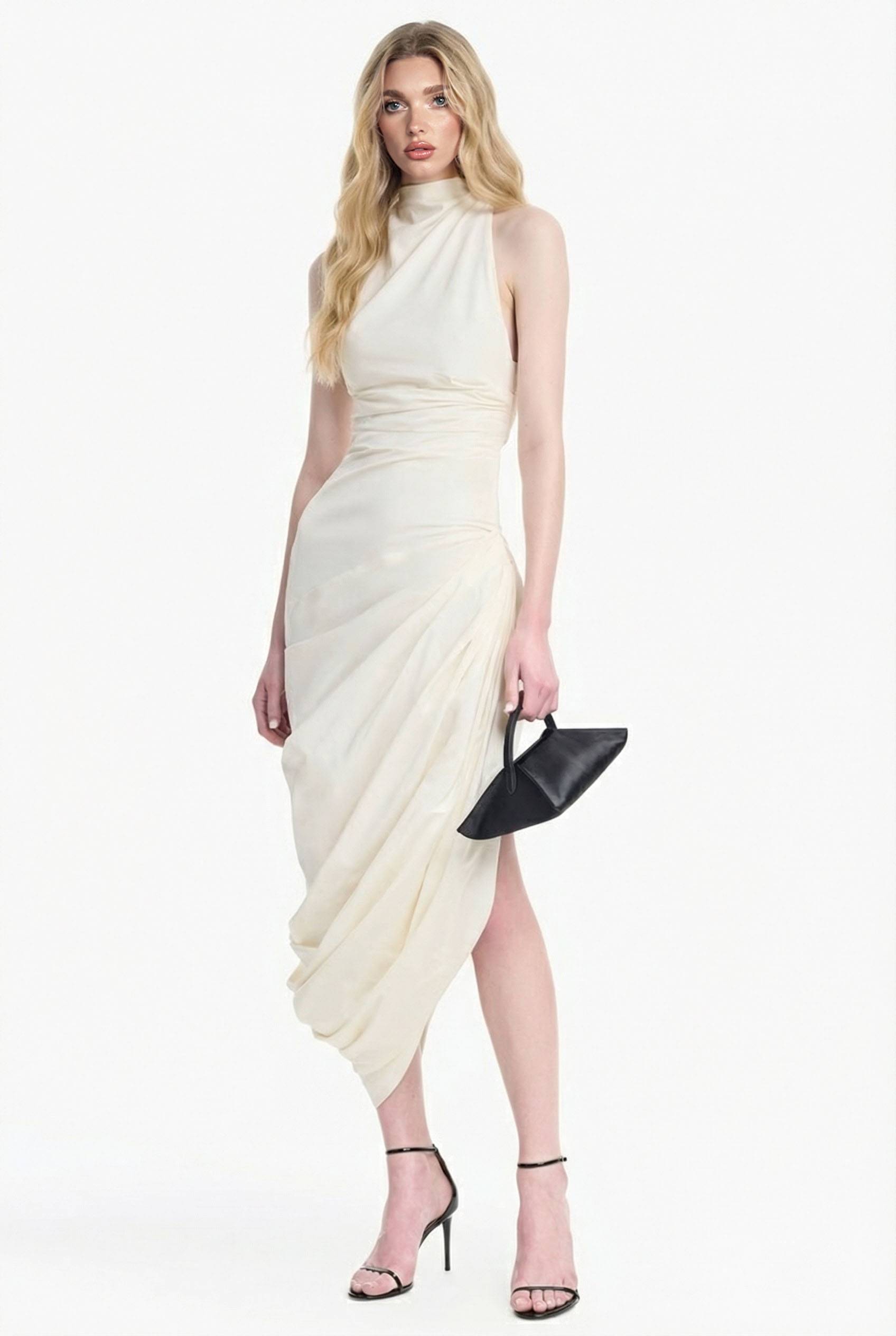 Side Slit Irregular Pleated Maxi Dress