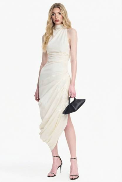 Side Slit Irregular Pleated Maxi Dress