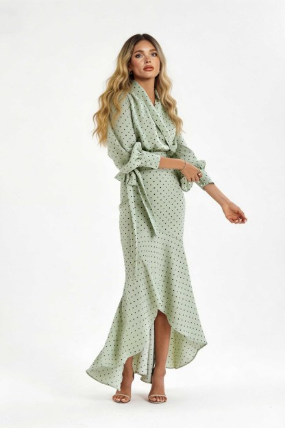 Polka Dot High-waisted Fishtail Maxi Dress