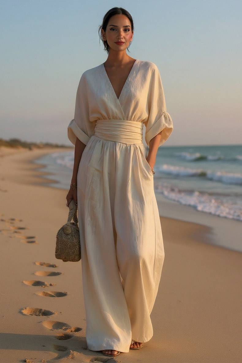 High-Waist Pleated Designs Jumpsuit