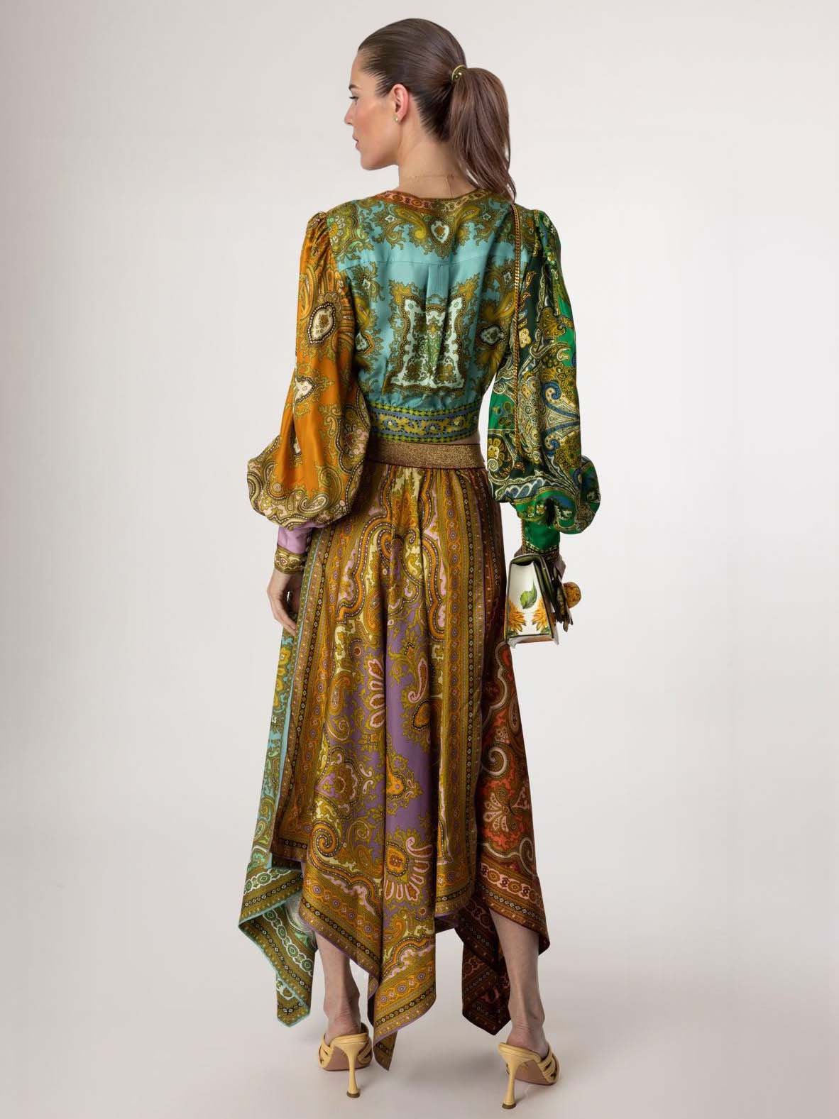 Exquisite Bohemian Paisley Print Satin Two-Piece Set