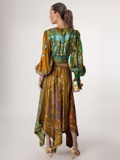 Exquisite Bohemian Paisley Print Satin Two-Piece Set