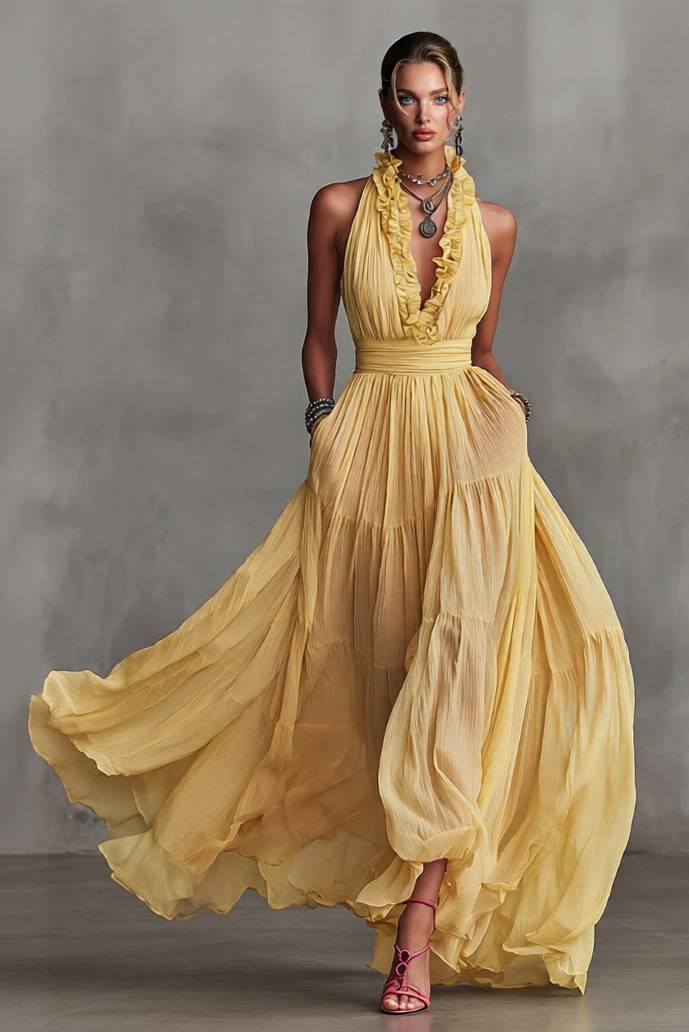 Lace V-Neck Maxi Dress