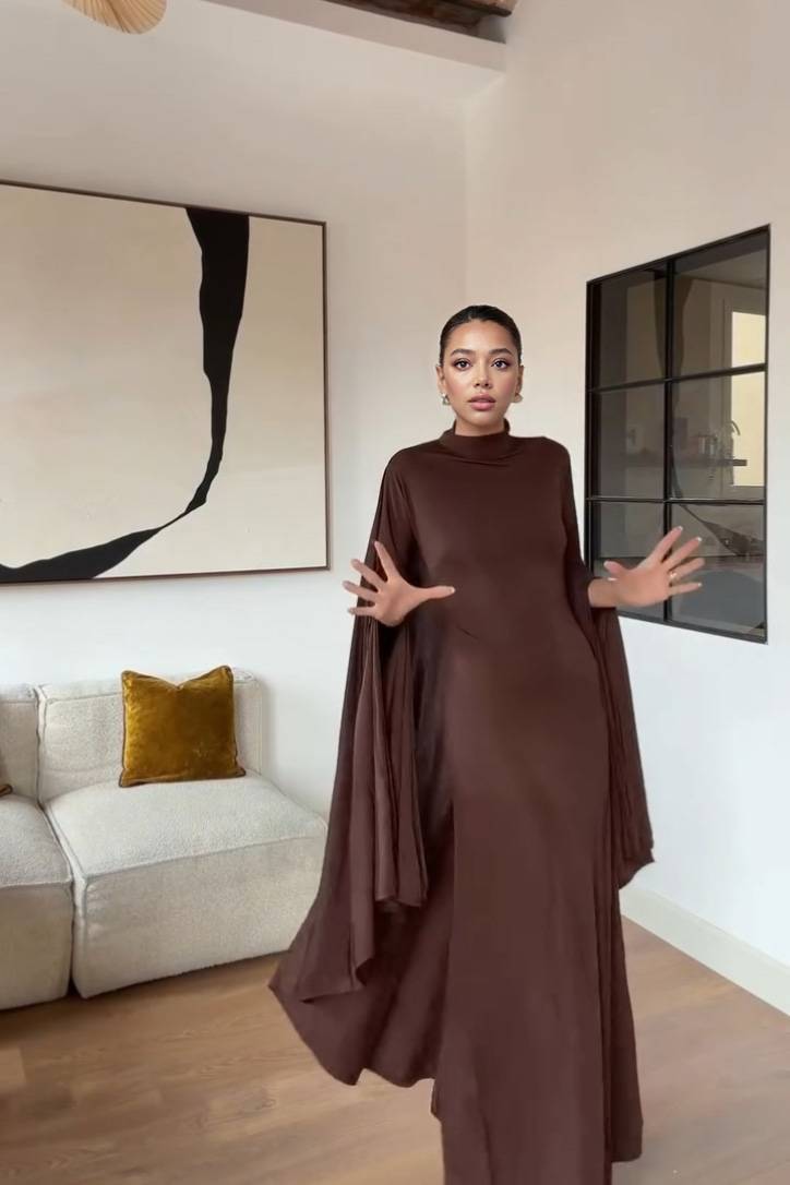 Turtleneck Shawl Maxi Dress