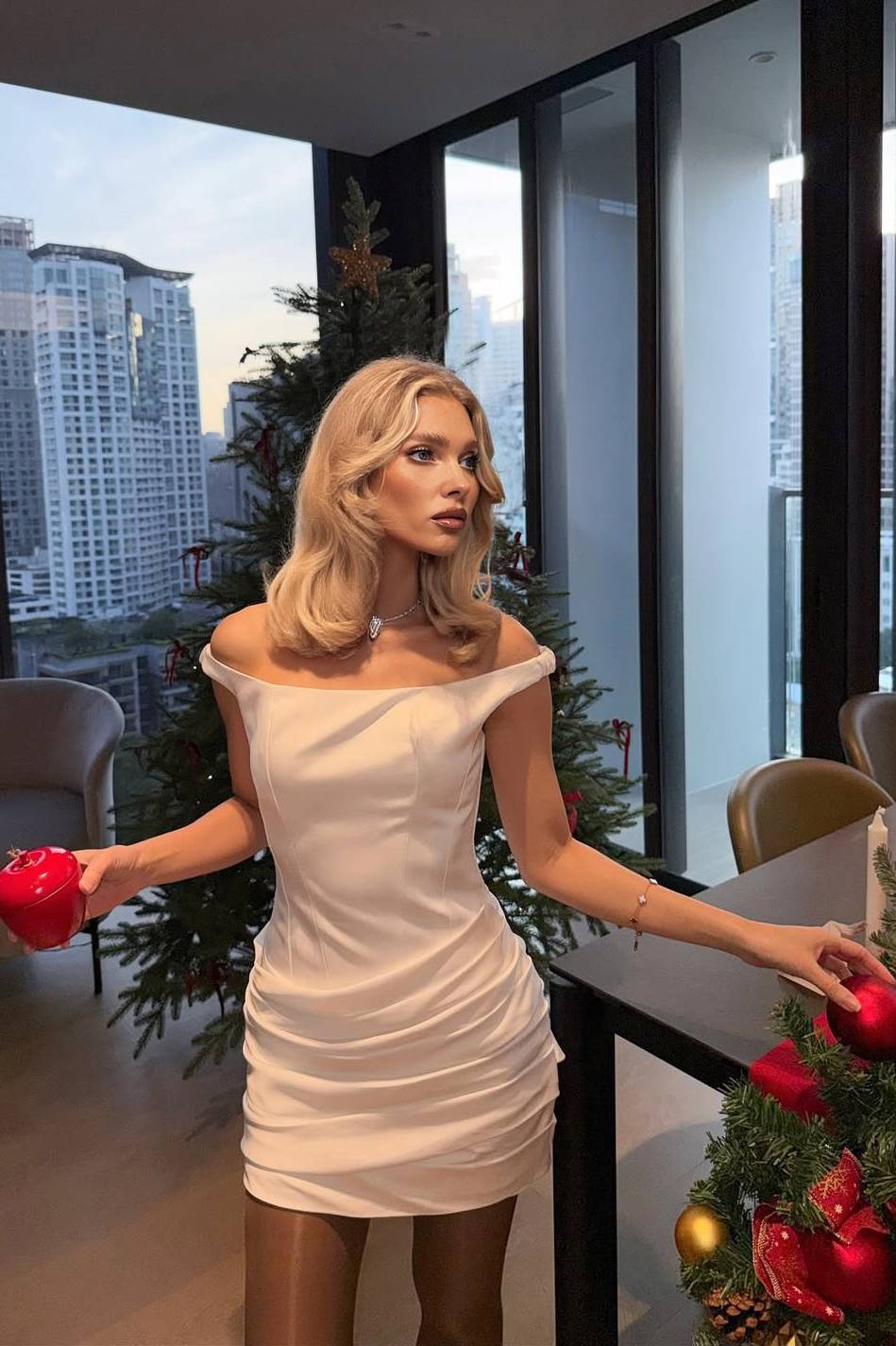 Off-shoulder Pleated Mini Dress