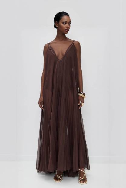 Loose Pleated Strap Maxi Dress