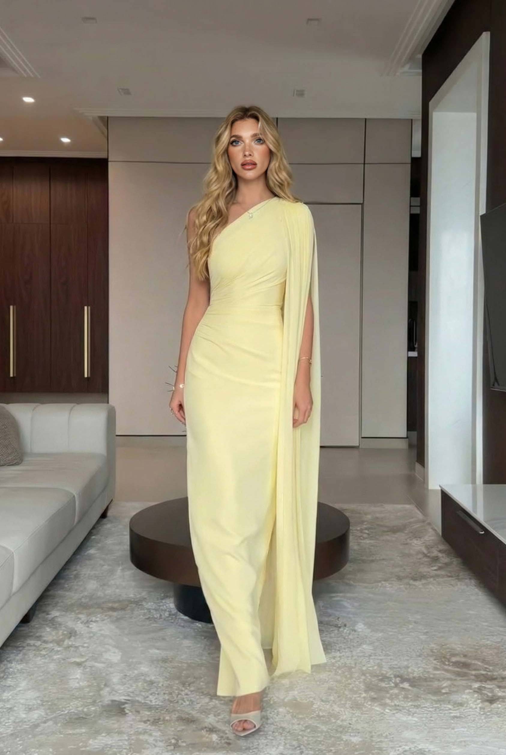 Slant Shoulder Shawl Design Maxi Dress