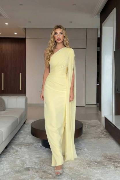 Slant Shoulder Shawl Design Maxi Dress