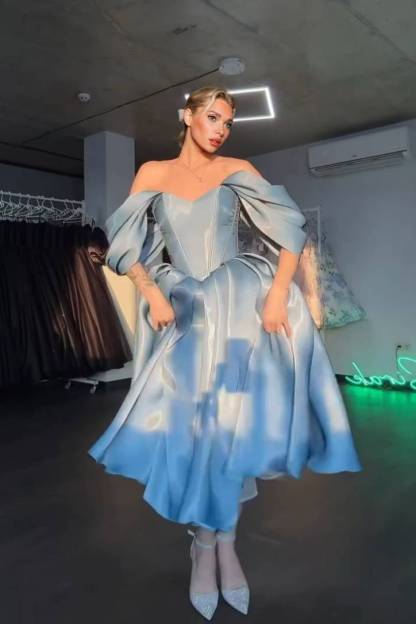 Elegant Off-shoulder A- Line Skirt Midi Dress