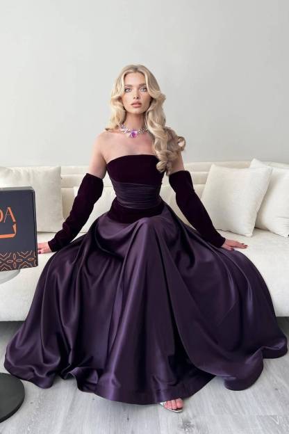 Velvet Splicing Pleated Maxi Dress