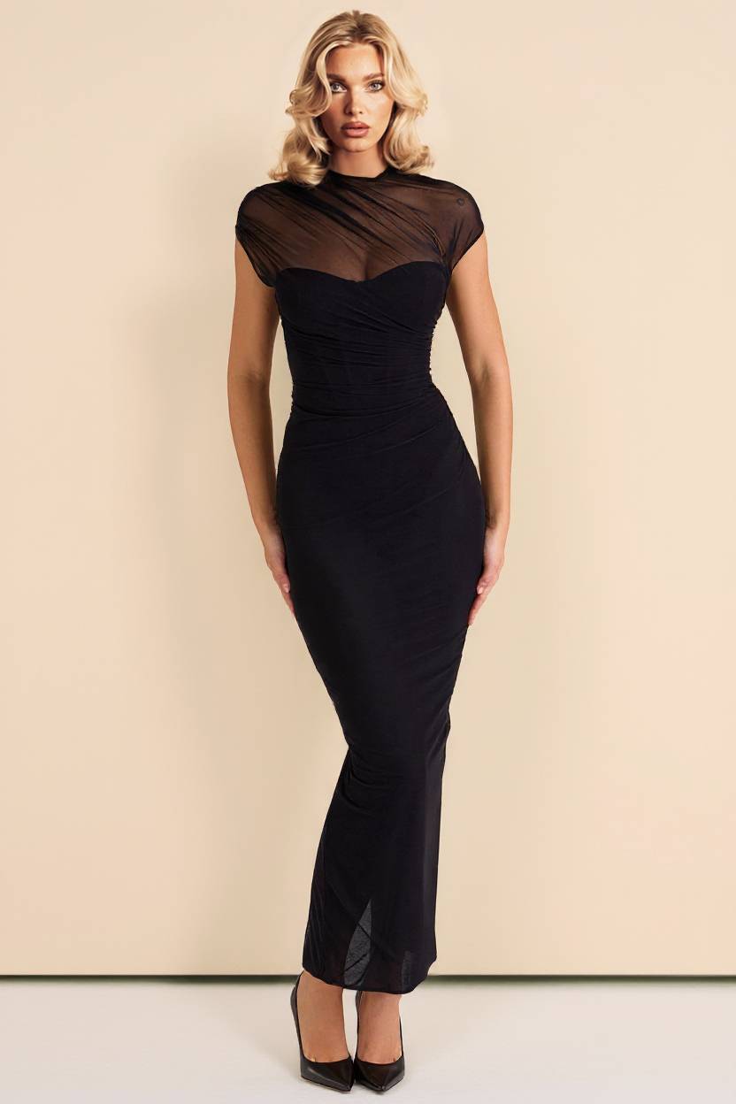 See-Through Tulle Splicing Slim-Fit Maxi Dress