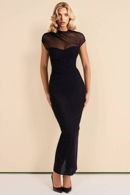 See-Through Tulle Splicing Slim-Fit Maxi Dress