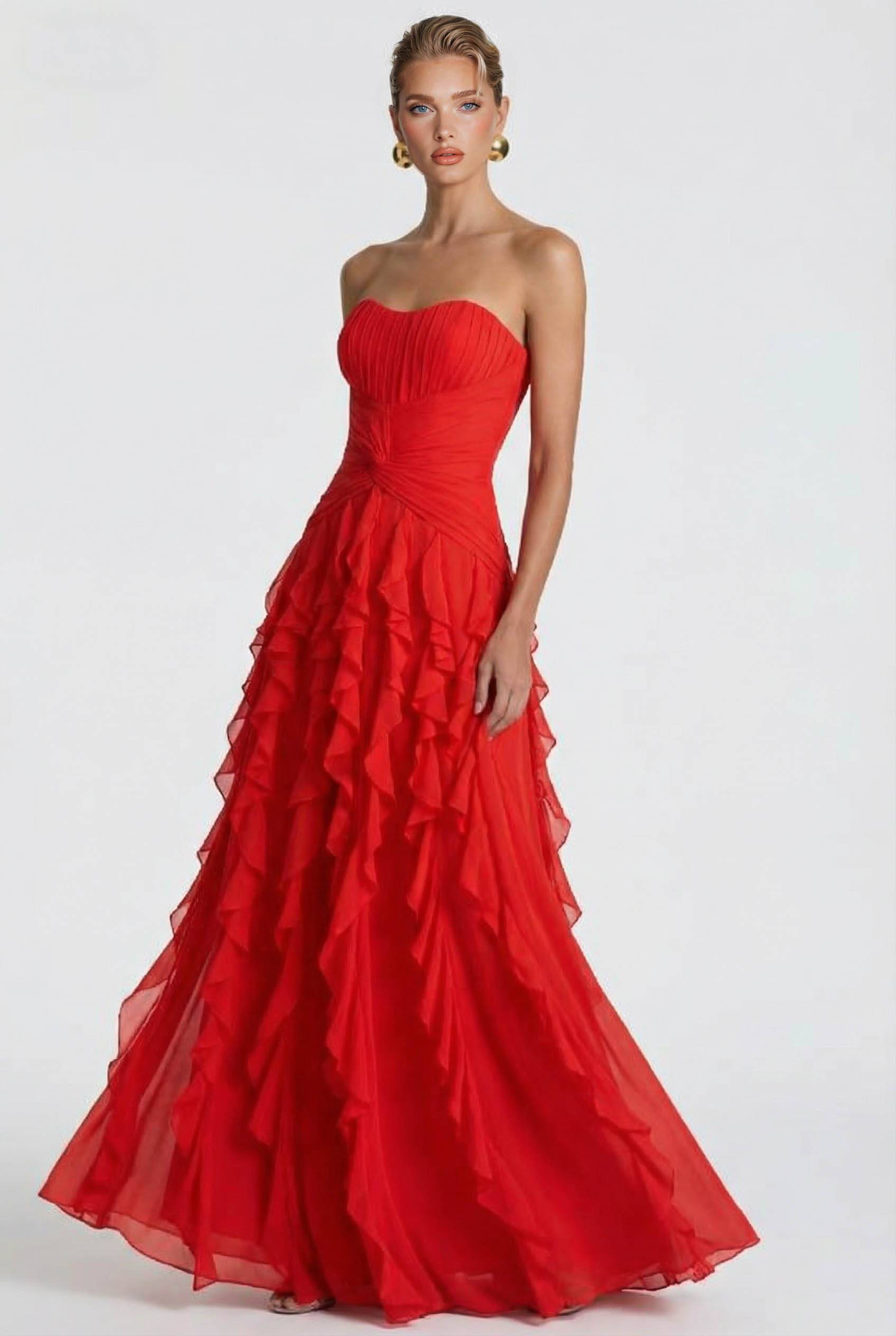 Pleated Strapless Ruffle Dress