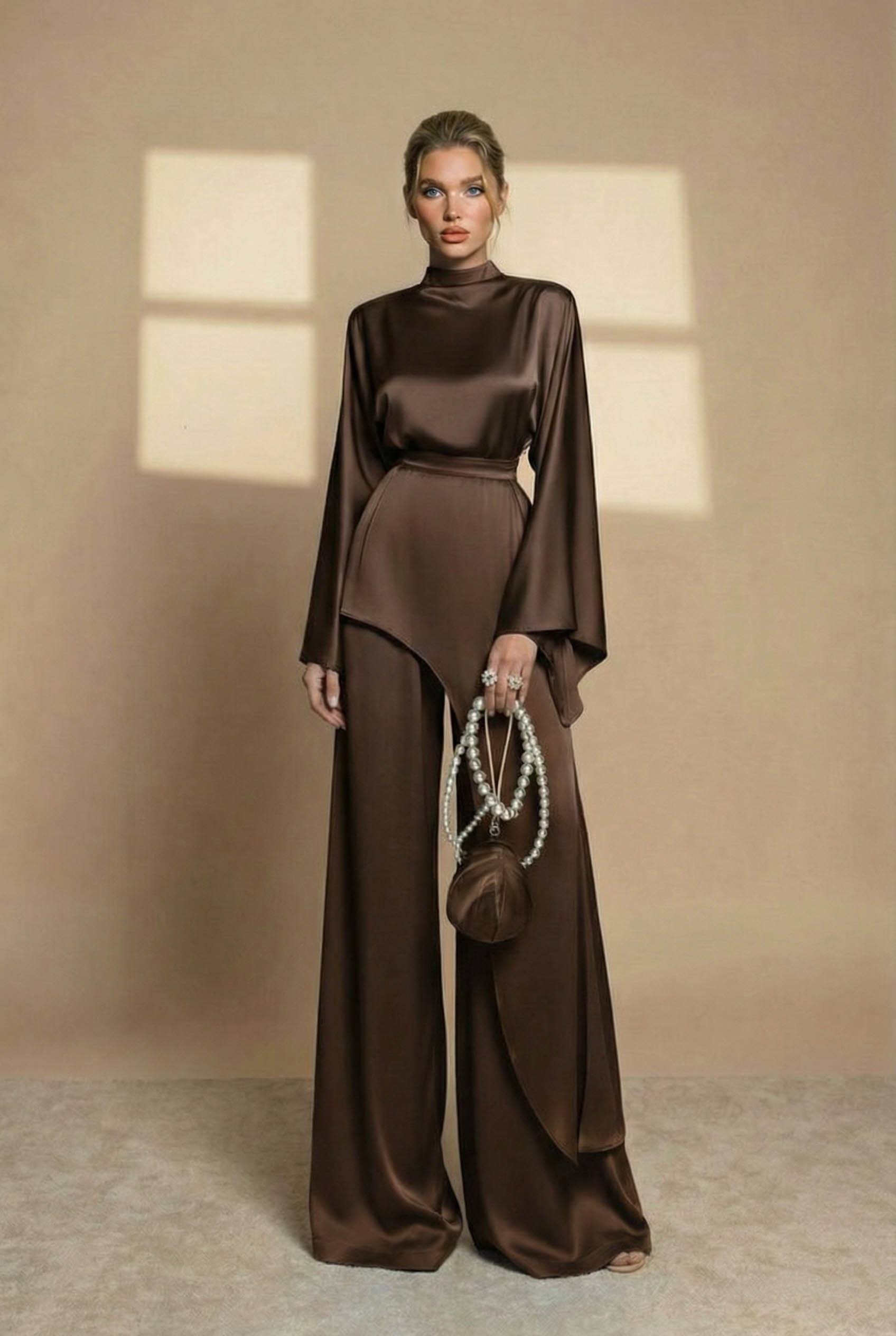 Irregular Shirt And Wide Leg Pants Set